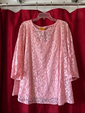 Ruby Rd. Pink Floral Lace Blouse